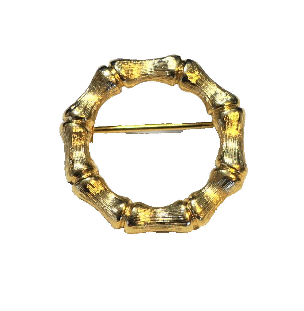 Avon Brushed Gold Tone Bamboo Circle Pin