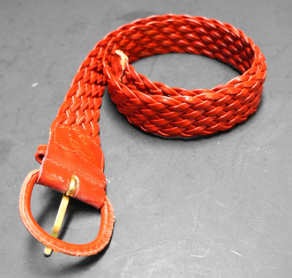 Red Braided Woven Leather Women's Belt Made in Taiwan M/L 32 IN