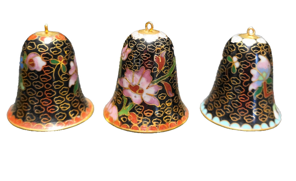 Lillian Vernon Black Cloisonne Enamel Bell Ornaments Set of 3