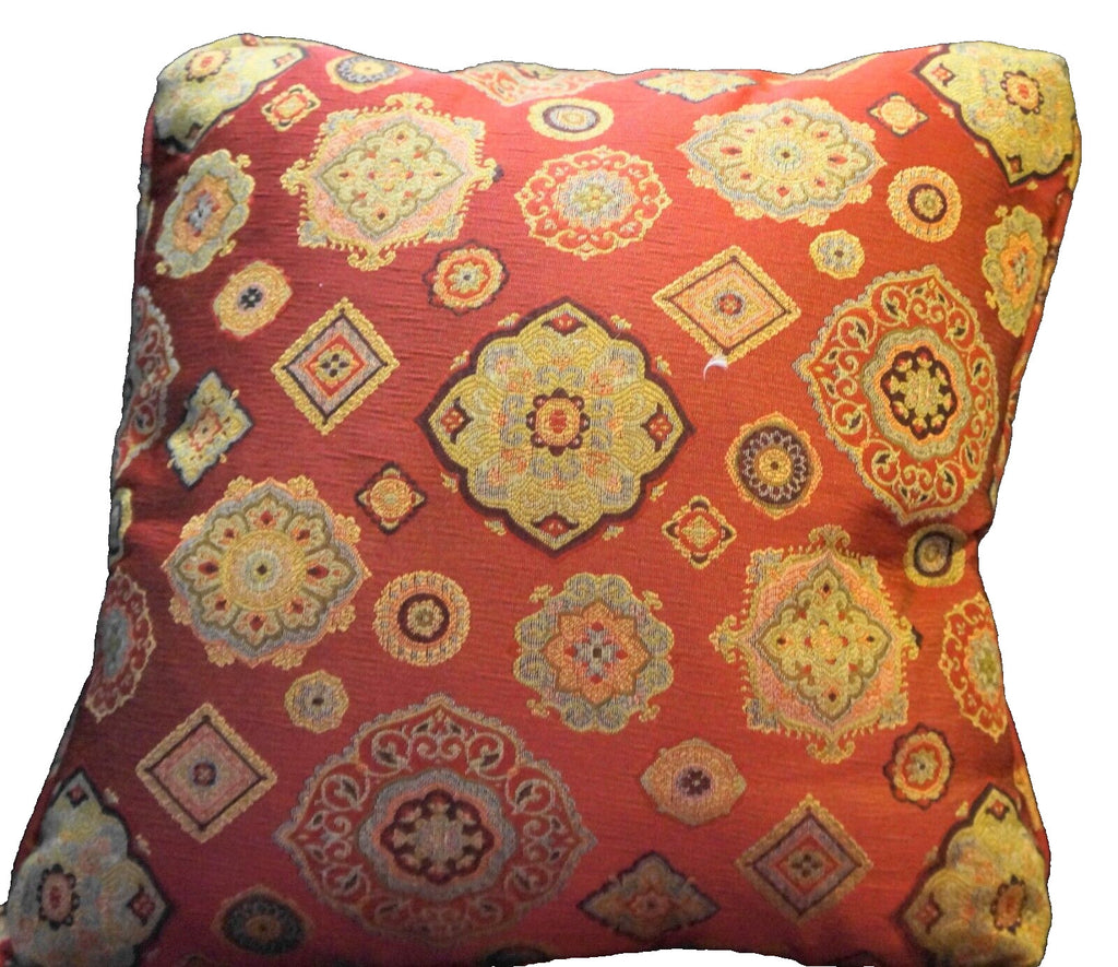 Ethan Allen Red Gold Brocade Jacquard Accent Throw Pillows 16" x 16" Set of 4