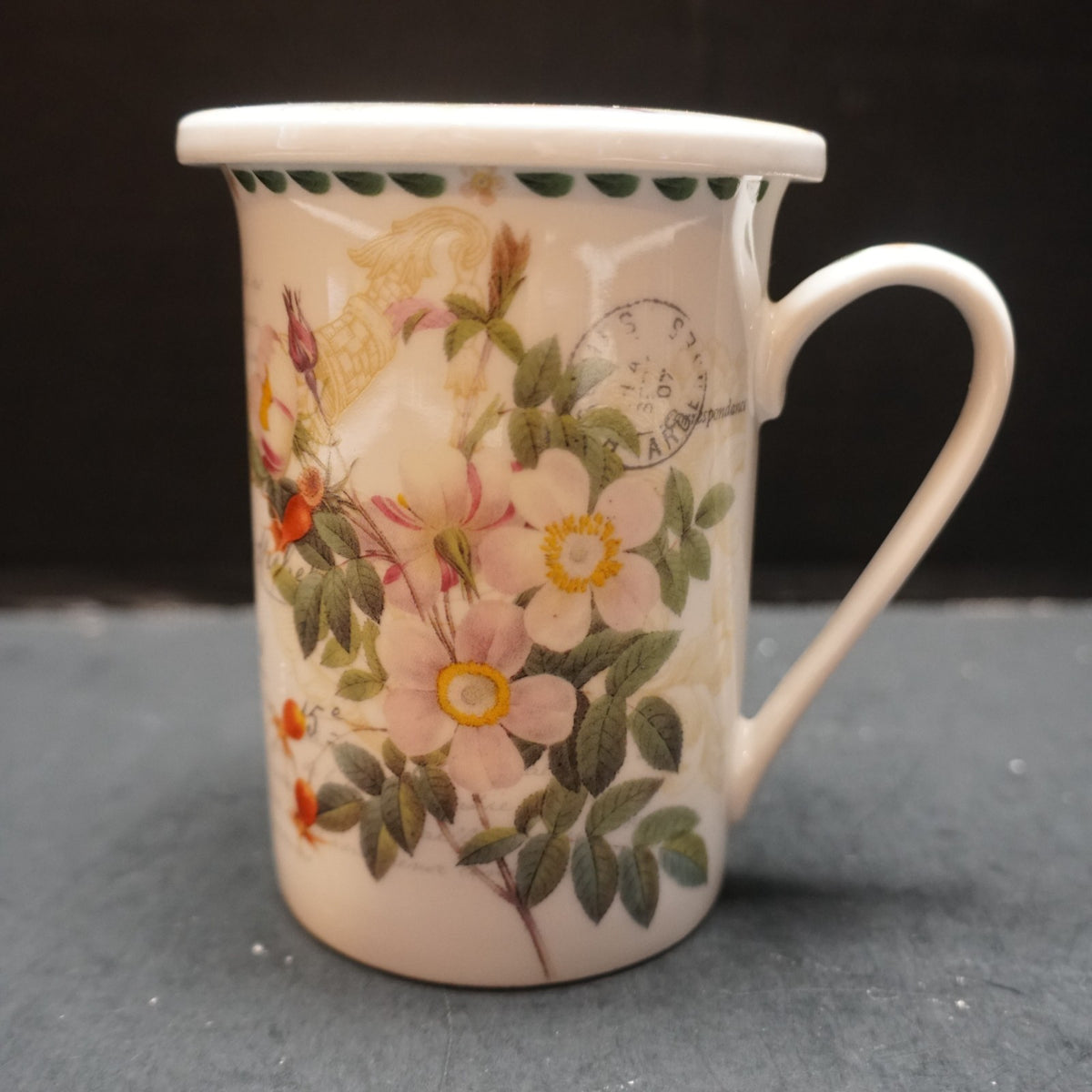 Kent Pottery Floral Butterflies Botanical Paris Postcard Porcelain Mug Lid Set