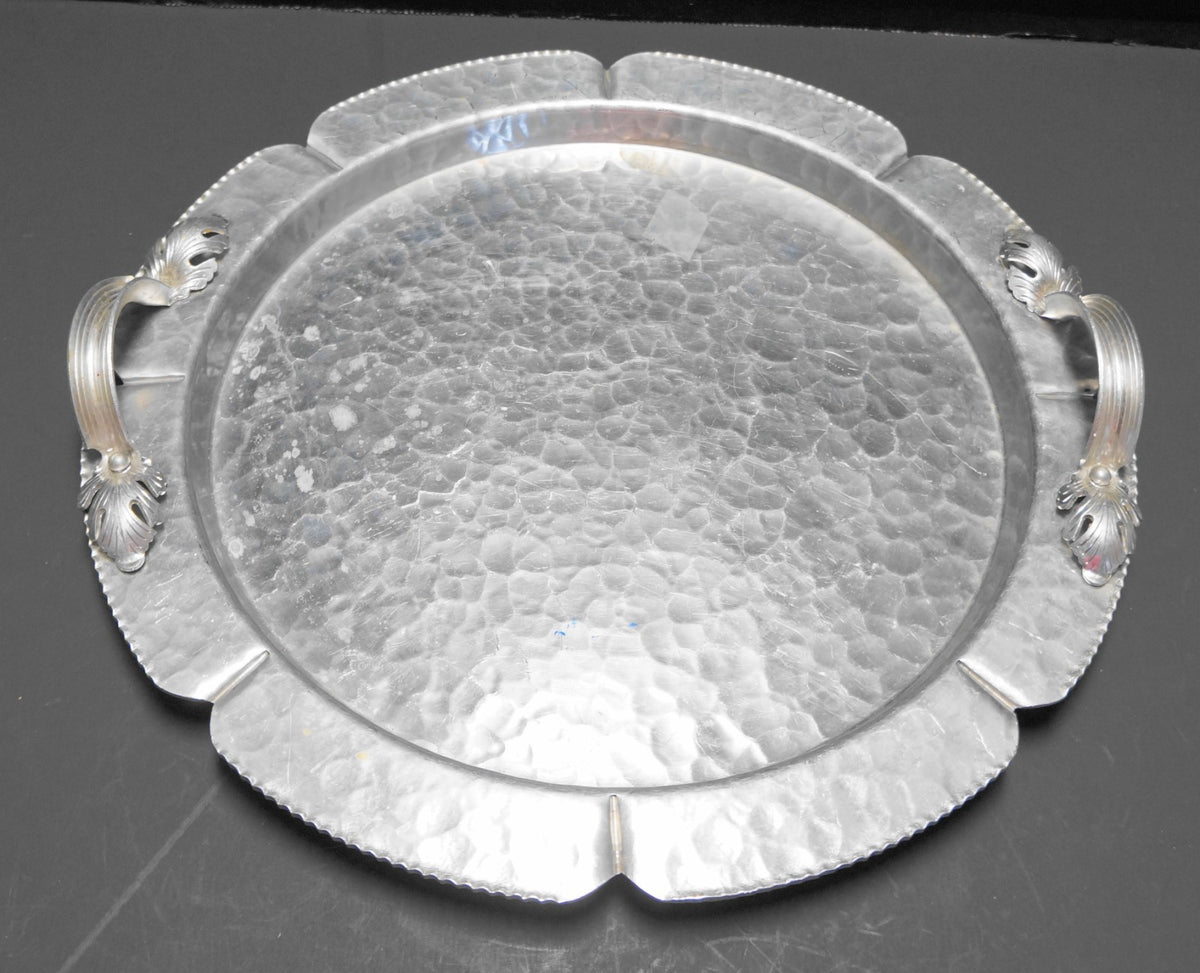 Continental Silverlook Hand Wrought Aluminum Round Handled Tray