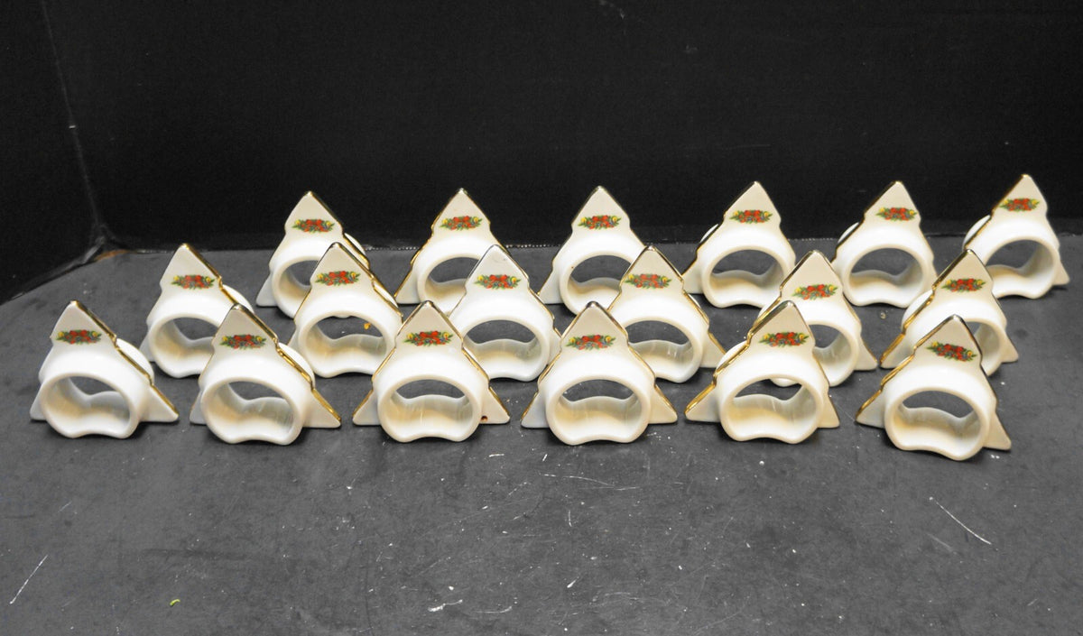 Jamestown Christmas Treasure Tree Napkin Rings Porcelain Set of 18