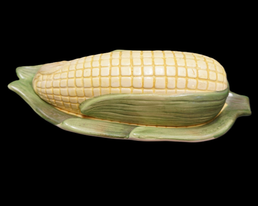 Corn Cob Pottery Covered Butter Dish Unsigned