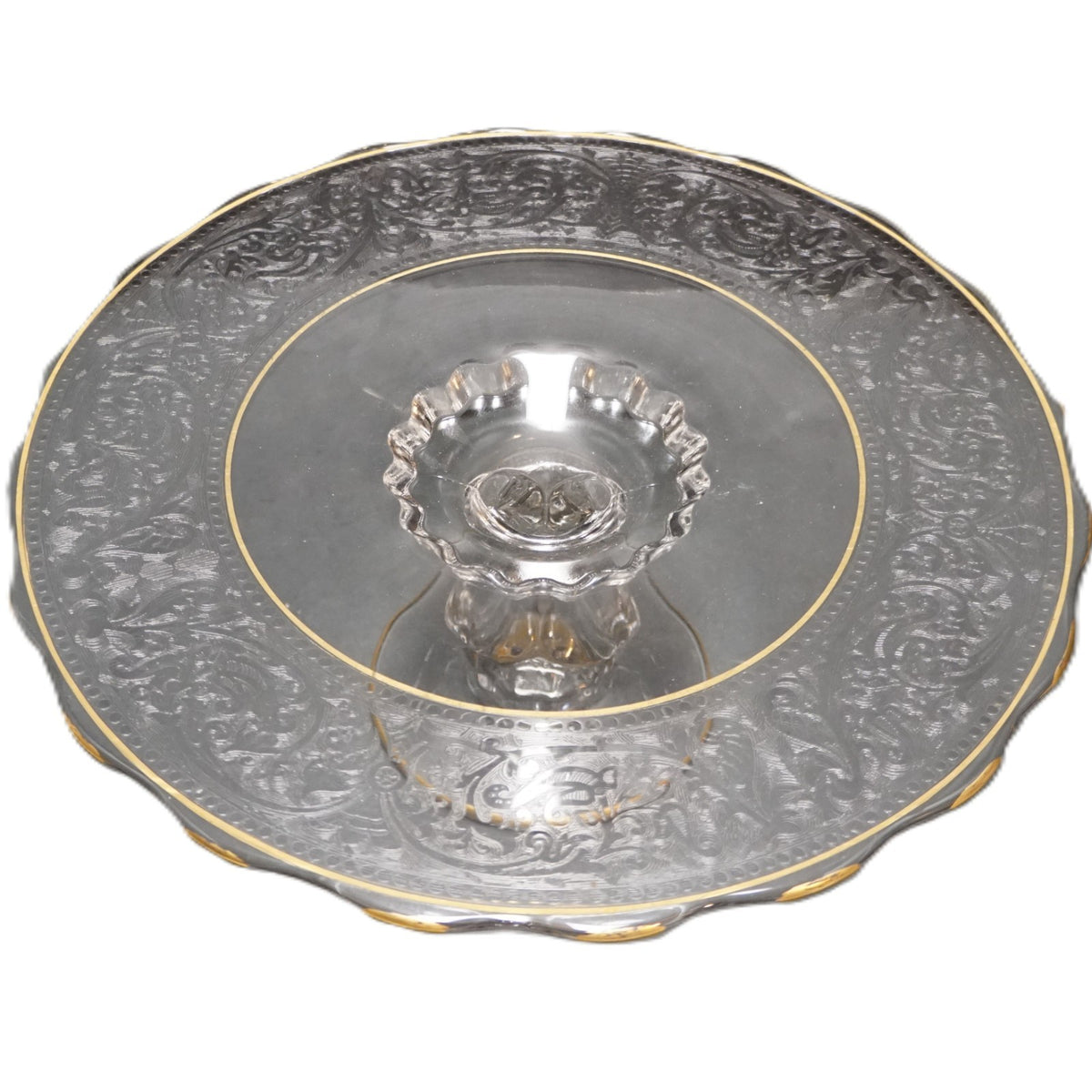 Glastonbury Lotus Gold Brocade Cake Stand New Martinsville Princess Blank