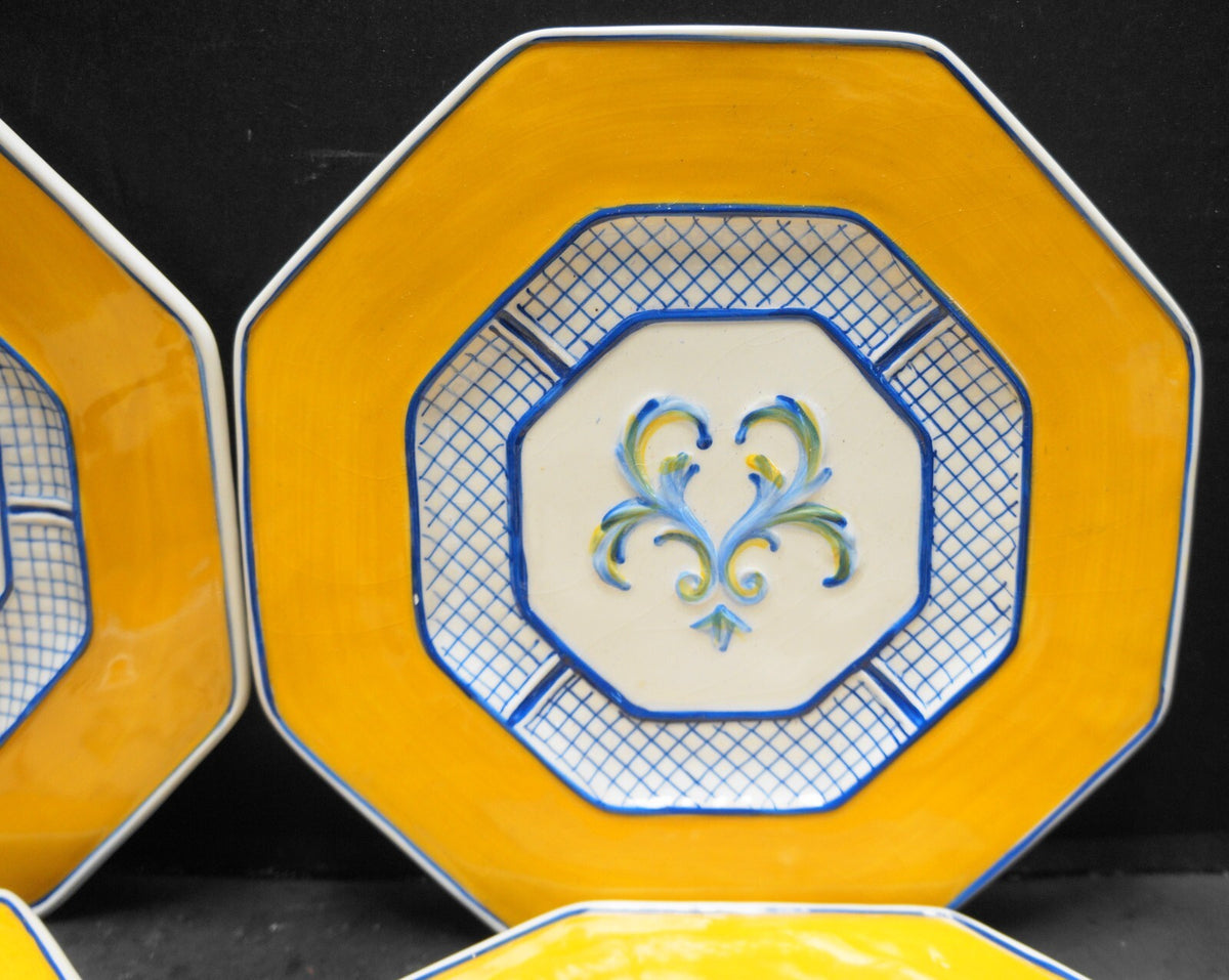 Fitz and Floyd Ricamo Trattoria Salad Dessert Plates Set of 4 Yellow Blue