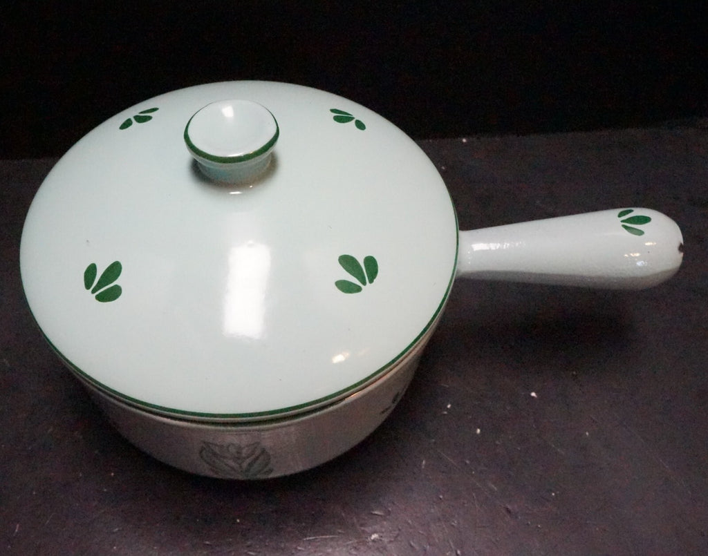 Dru Enamel Tulips Mint Pastel Green Cast Iron Sauce Pan Holland