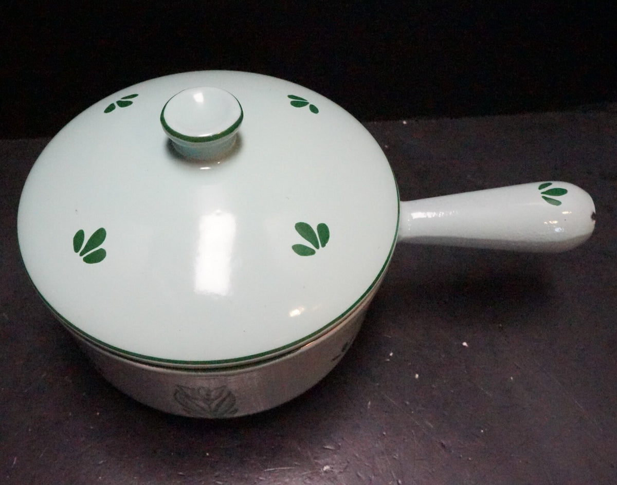 Dru Enamel Tulips Mint Pastel Green Cast Iron Sauce Pan Holland