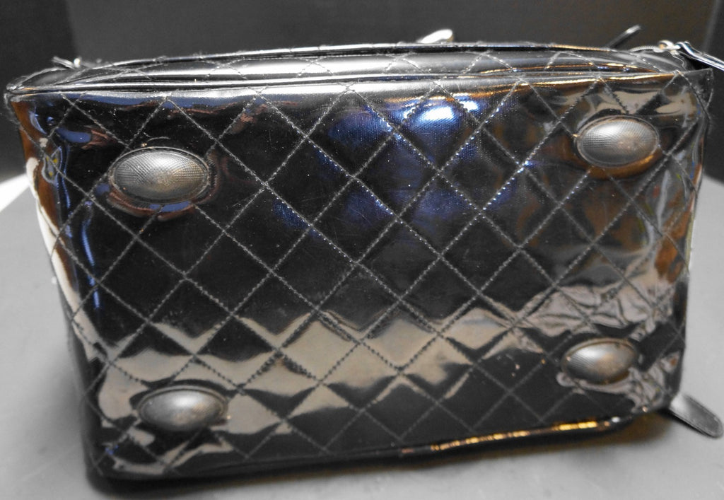 Caboodles Black Patent Quilted Satchel Style Makeup Bag Organizer