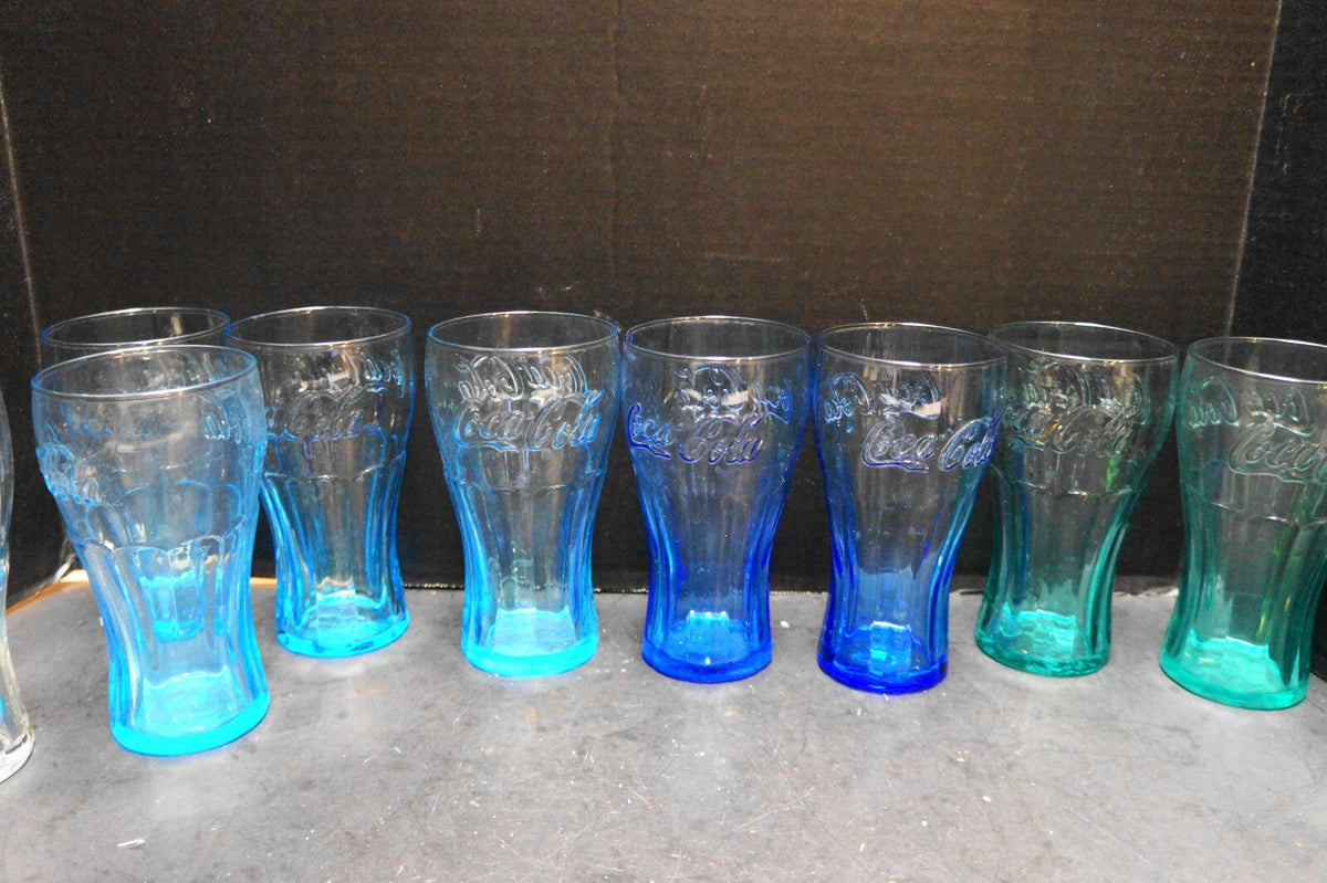 Libbey Coca-Cola Glasses 16 oz Colors Set of 13 Blue Green Purple Brown Clear