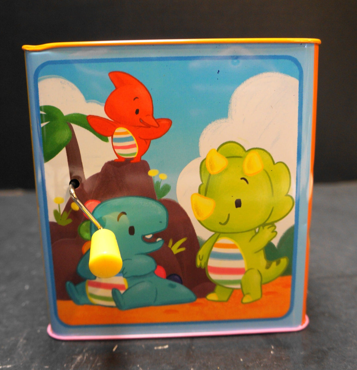 Schylling Baby Dino Jack in the Box GUC 2019 Lilthographed Metal