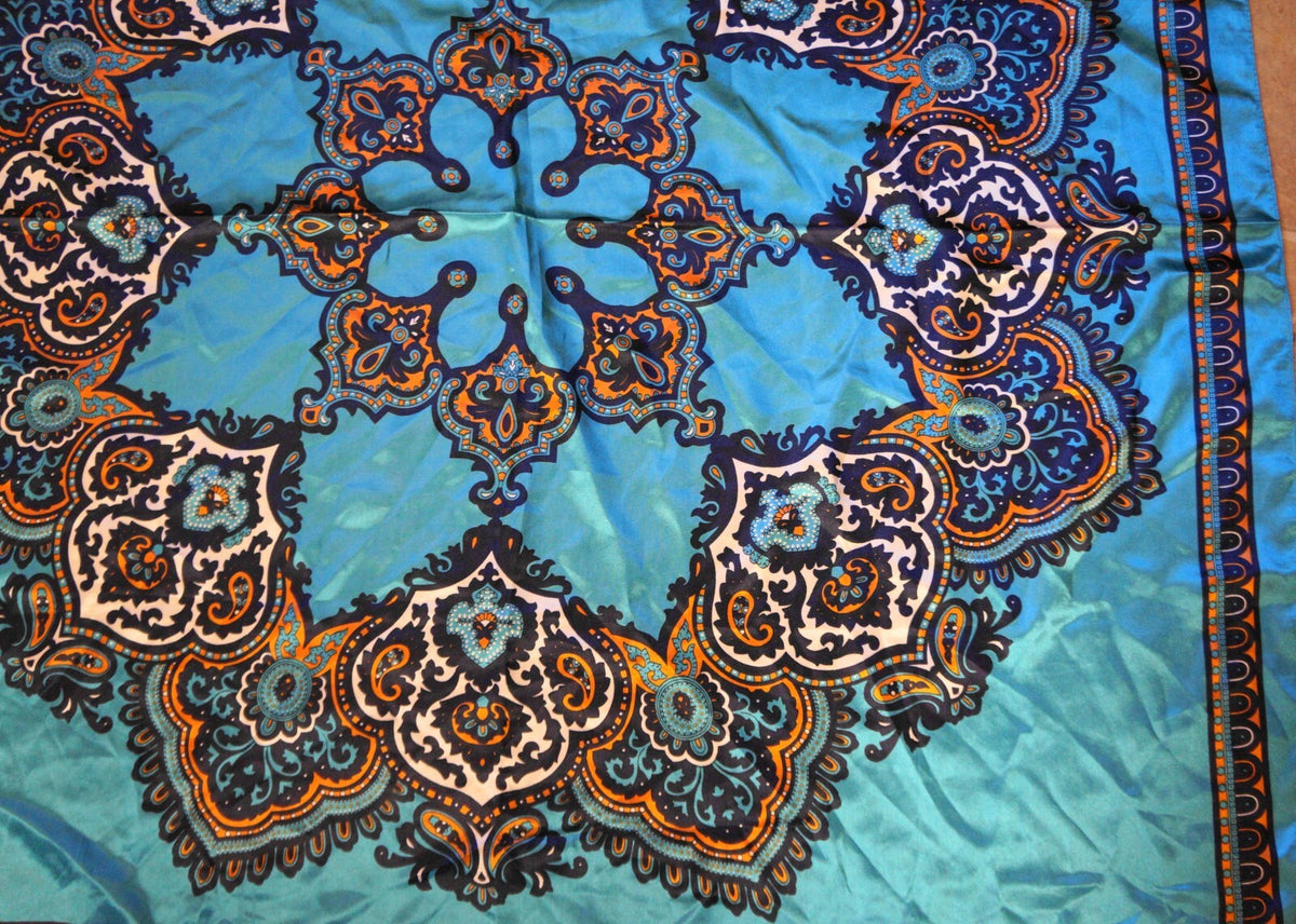 Corciova Teal 35 x 35 Scarf Silk Feel Polyester Moroccan Tile Medallion Print