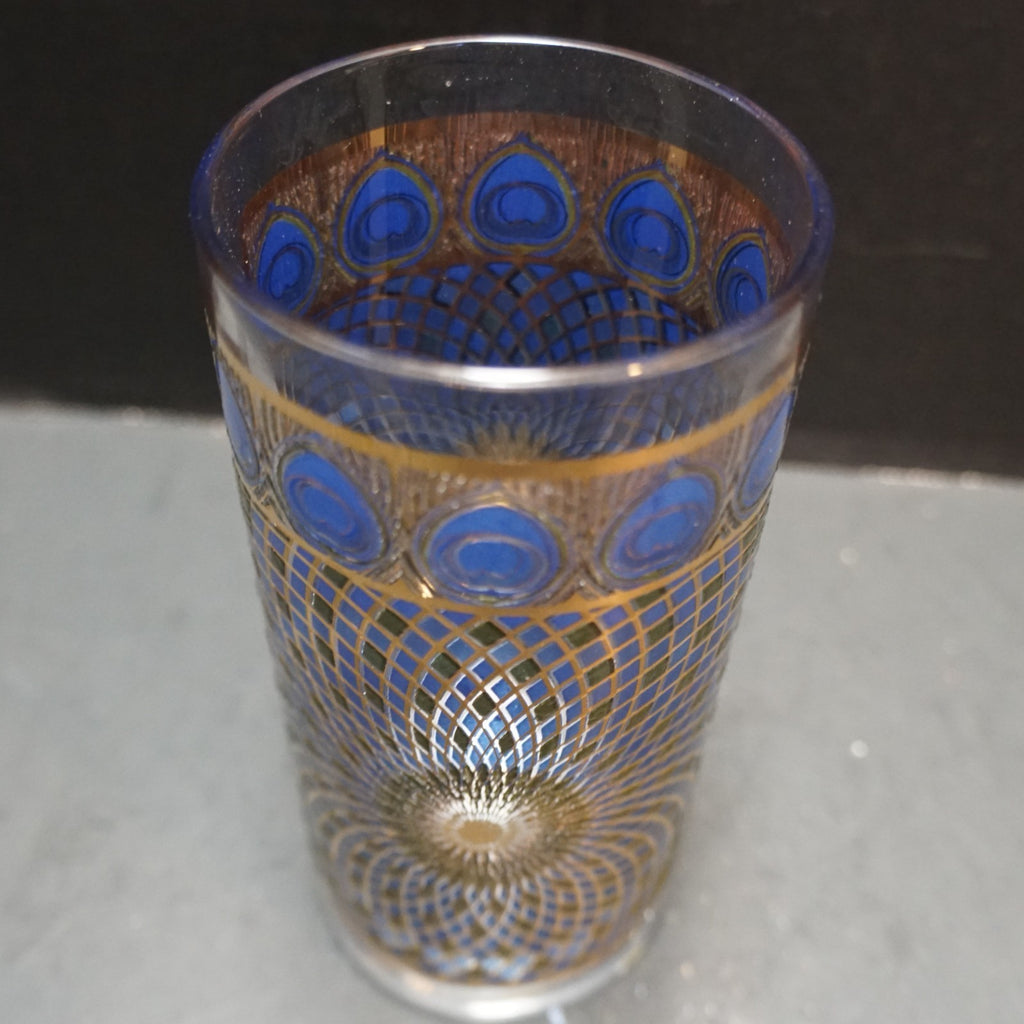 MCM Peacock Decorated Glass Tumbler 5 1/2" CCC Continental Can Co Hazel Atlas