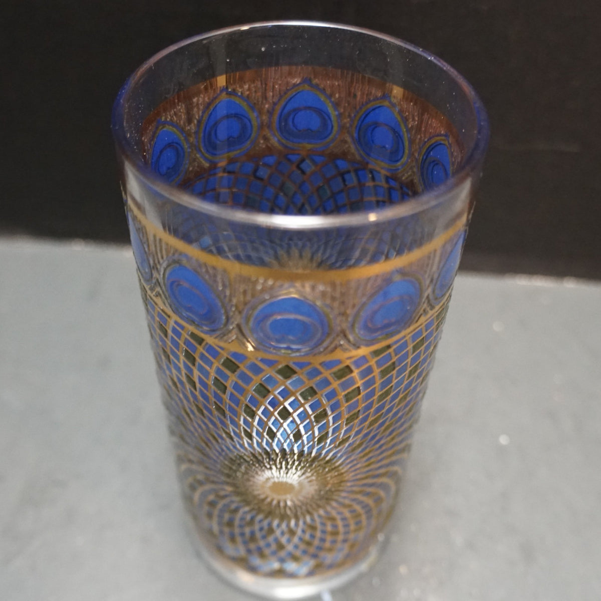 MCM Peacock Decorated Glass Tumbler 5 1/2" CCC Continental Can Co Hazel Atlas