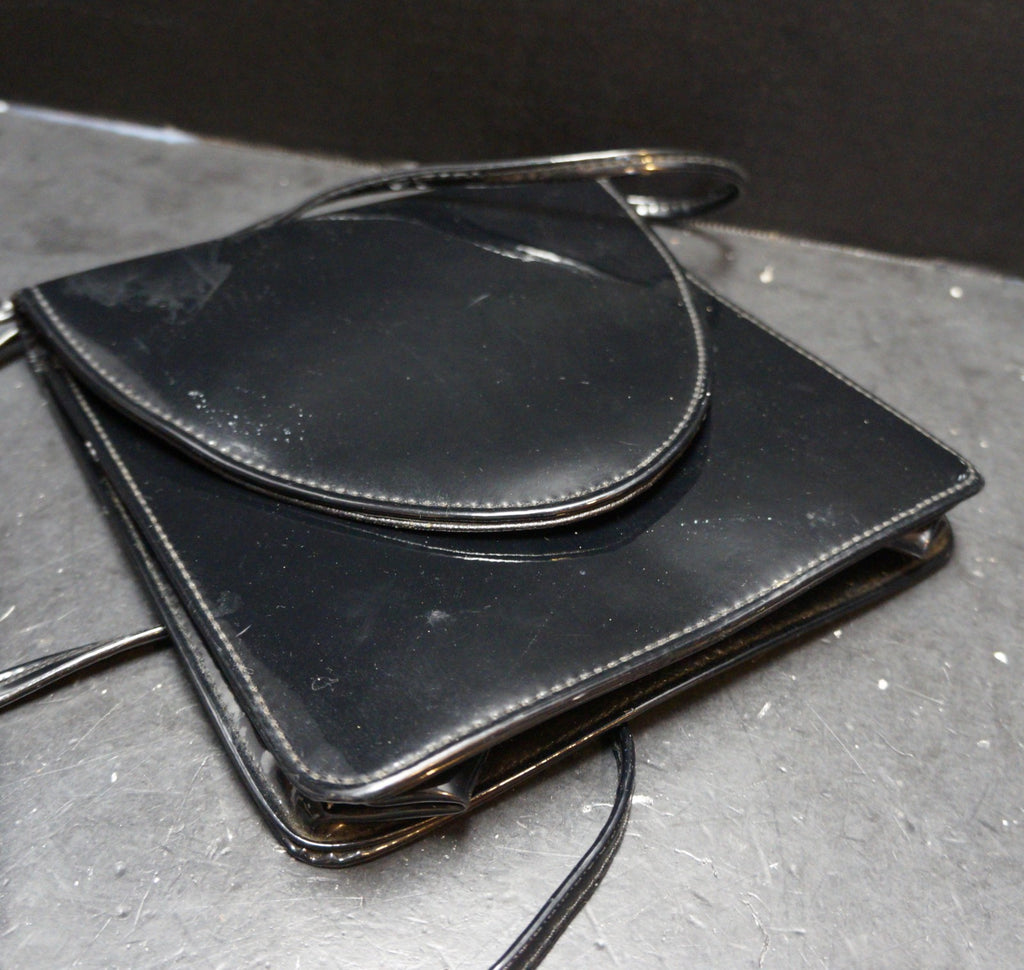 Dover Black Patent Vinyl Envelope Flap Shoulder Bag Clutch