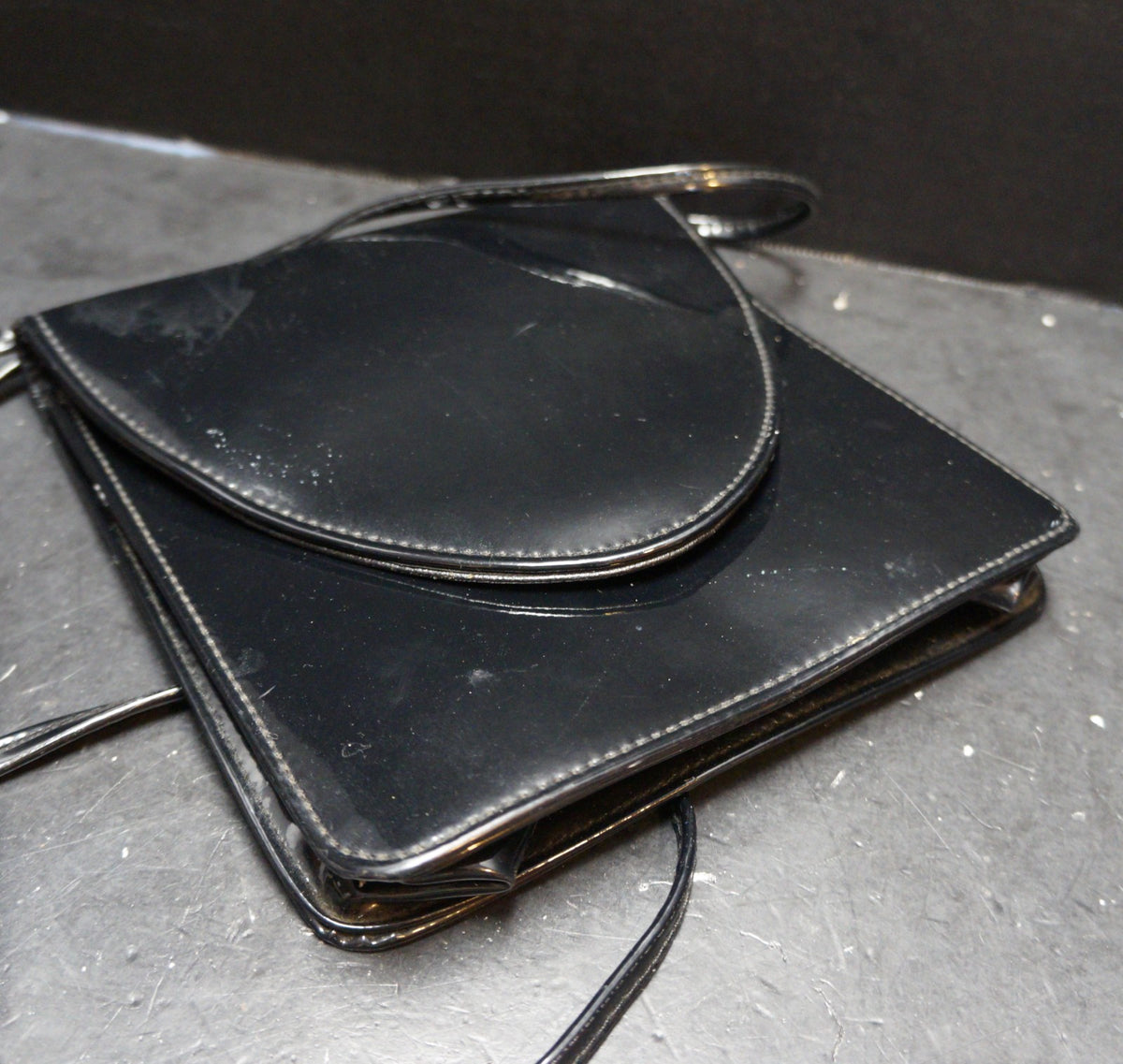 Dover Black Patent Vinyl Envelope Flap Shoulder Bag Clutch
