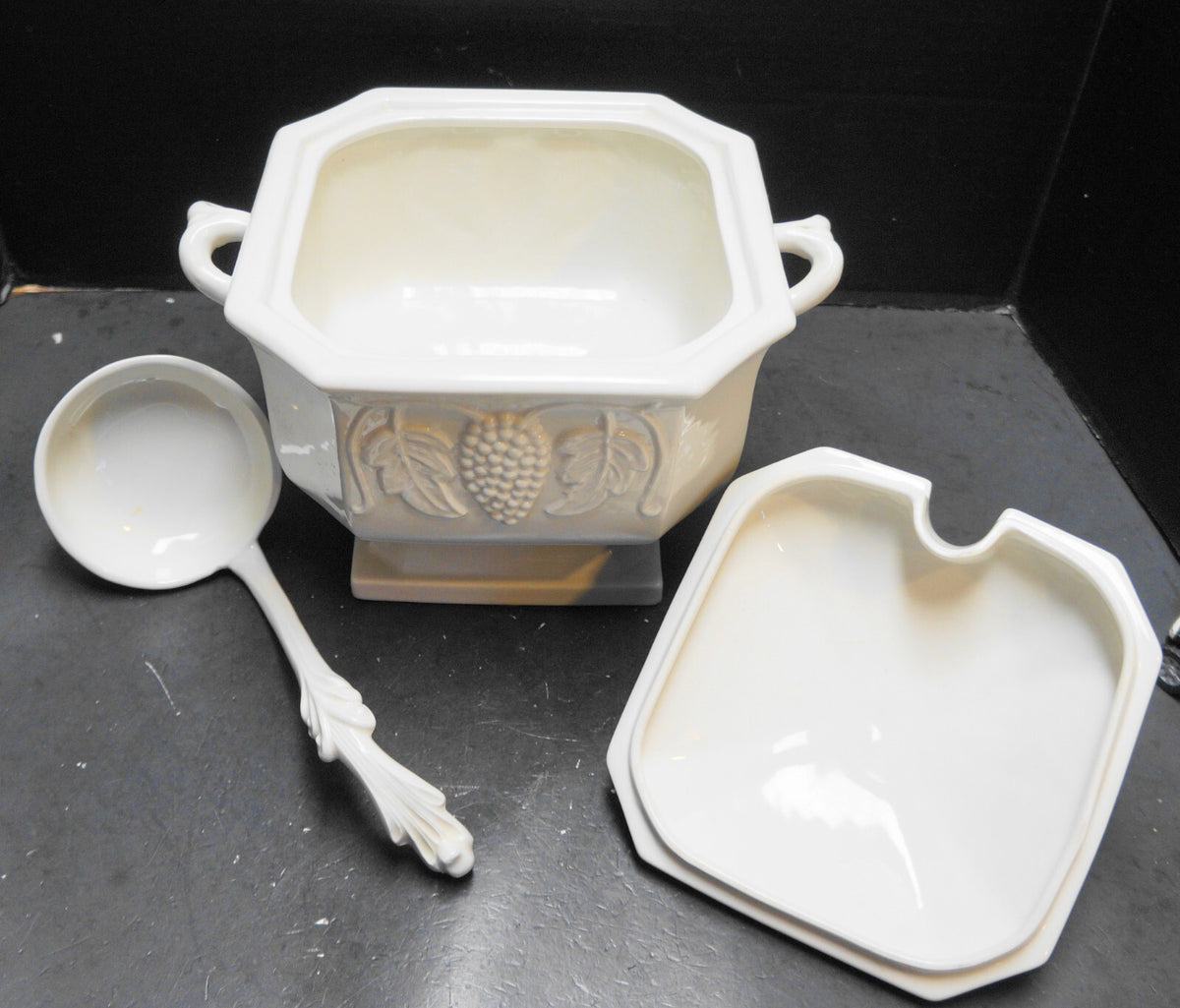Red Cliff Grape Ironstone Soup Tureen Ladle No Underplate