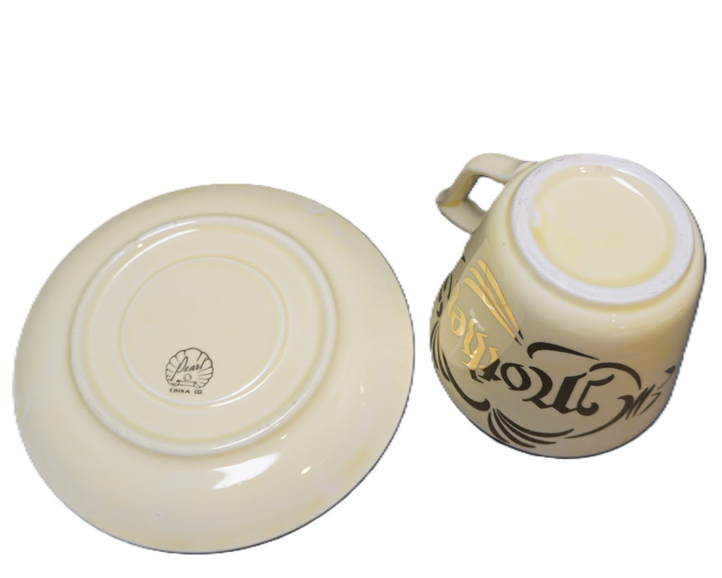 Pearl China Mother 22K Gold Decorated Oversize Cup Saucer 1950s