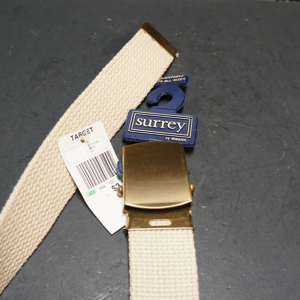 Surrey by Swank Adjustable Strap Webbing Belt Brass Buckle NOS