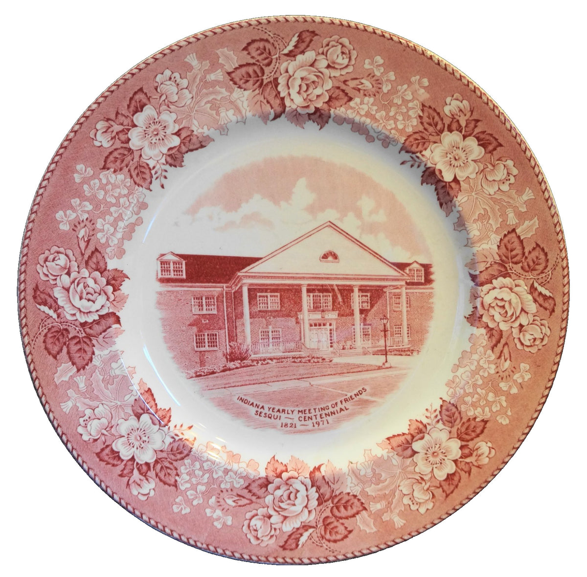 SOLD Indiana Society of Friends Red Pink Transferware Jonroth Staffordshire England A