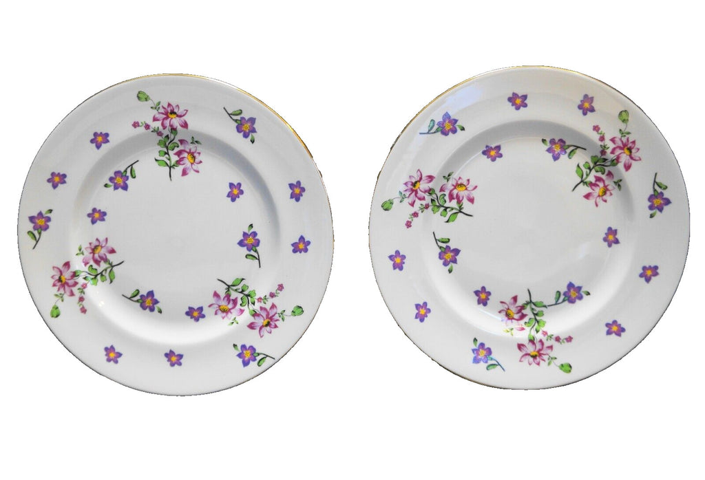 Royal Victoria England Fine Bone China Purple Floral Flowers Salad Plates