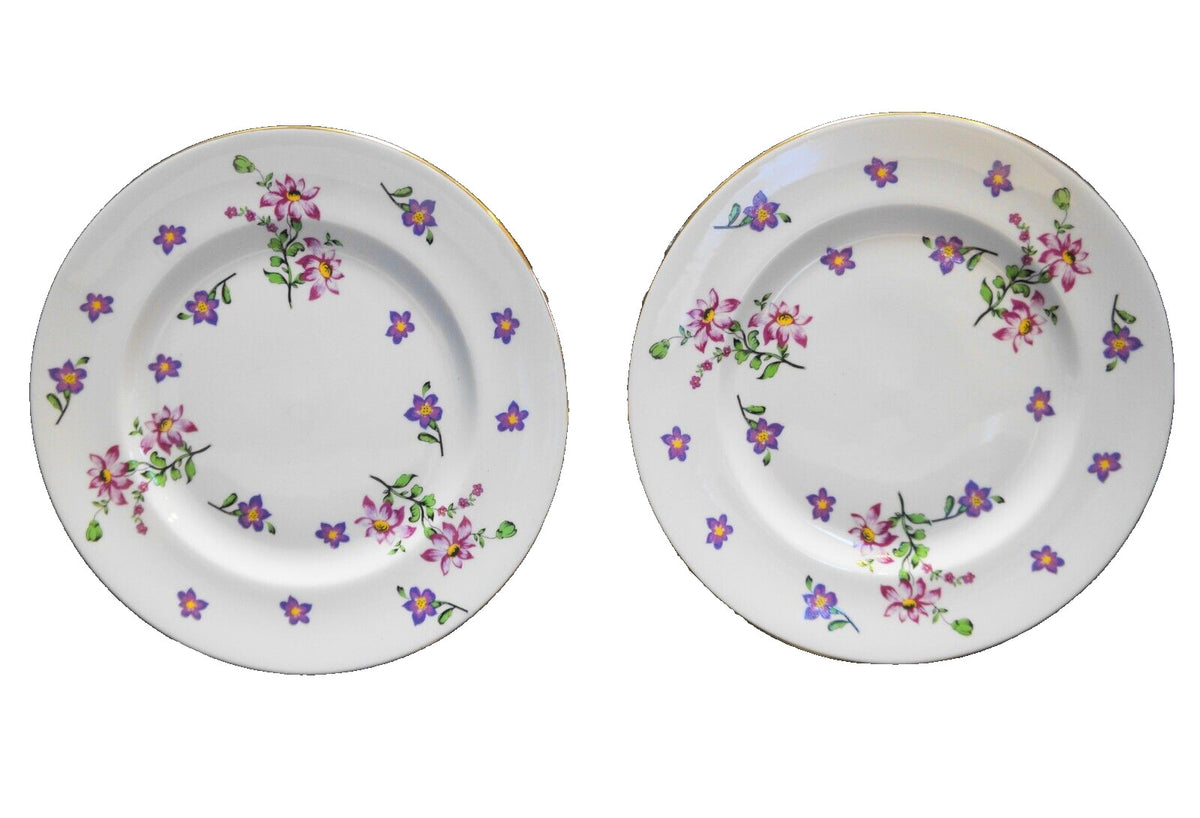 Royal Victoria England Fine Bone China Purple Floral Flowers Salad Plates