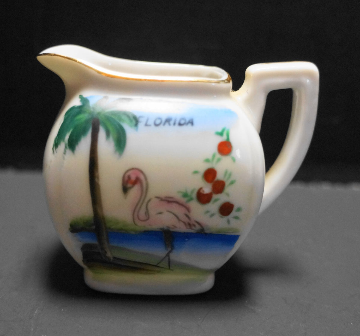 Florida Souvenir Hand Painted Creamer Flamingo Palm Tree Beach