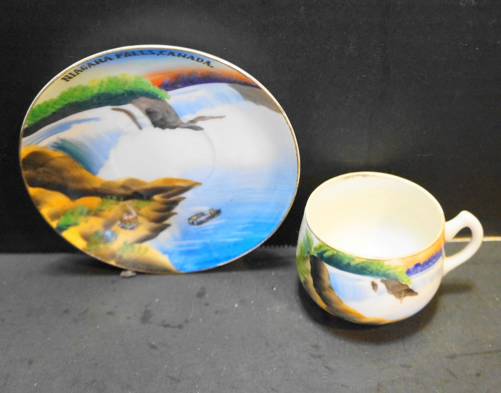 Niagara Falls Canada Hand Painted Demitasse Cup Saucer Souvenir 1950s