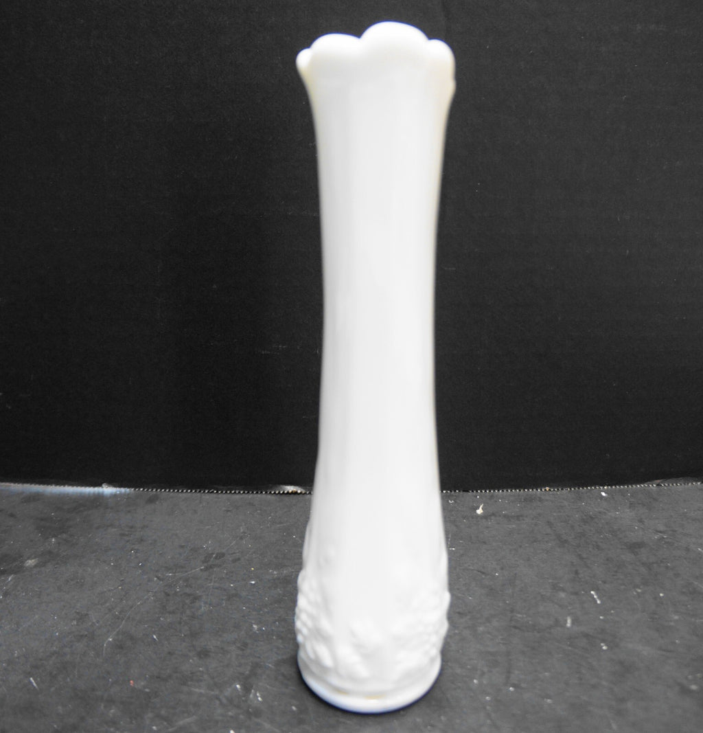 Westmoreland Paneled Grape White Milk Glass Swung Bud Vase 8 1/2 IN