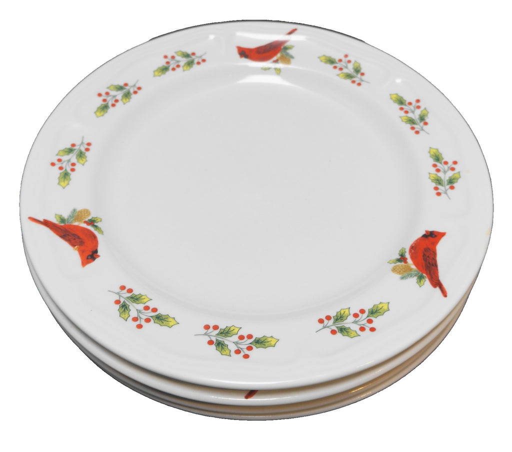 Gibson Winter Birds Cardinal Holly Dinner Plates Set of 4