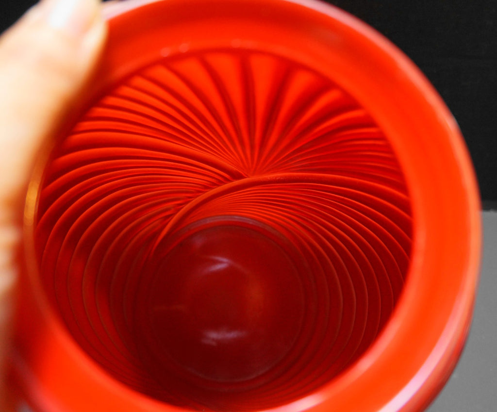 Anchor Hocking Bright Red Art Deco Style 1980s Pleated Glass Vase