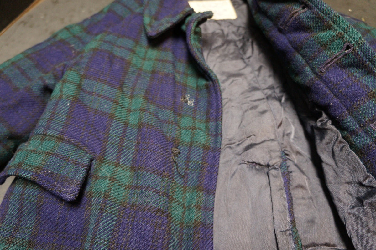 Gimbel's Vintage Blue Green Tartan Plaid Wool Coat Little Girl 18M 2T