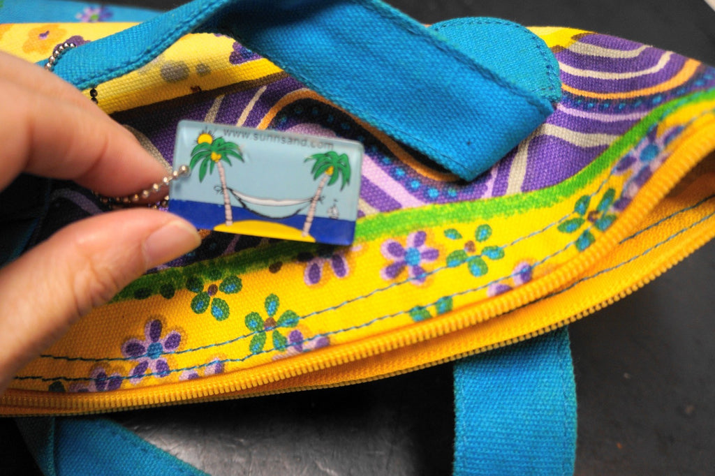 Sun 'n Sand Vintage Blue Yellow Purple Floral Print Canvas Handbag