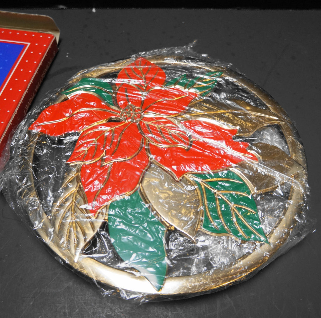 Home For The Holidays Brass Enamel Poinsettia Trivet Christmas