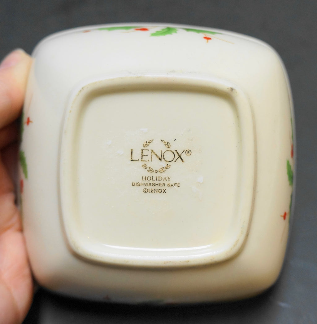 Lenox Holiday Dimension Holly Berry Square Dipping Bowl