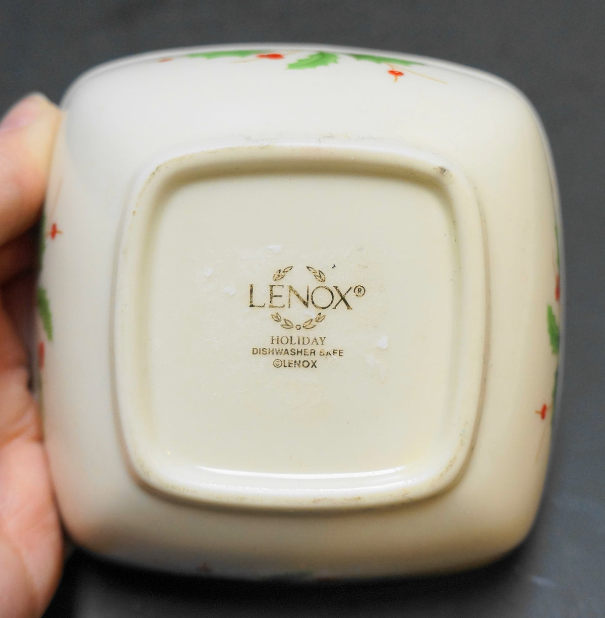 Lenox Holiday Dimension Holly Berry Square Dipping Bowl