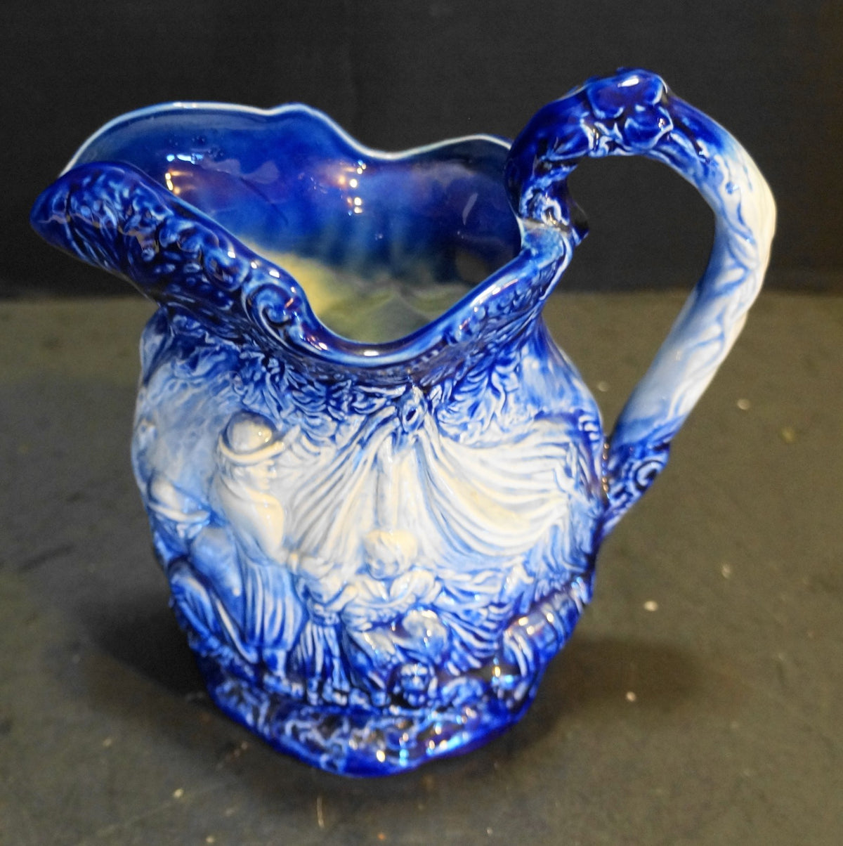 Burleigh Ironstone Blue White Fireside Scene Reproduction Pitcher 1980s
