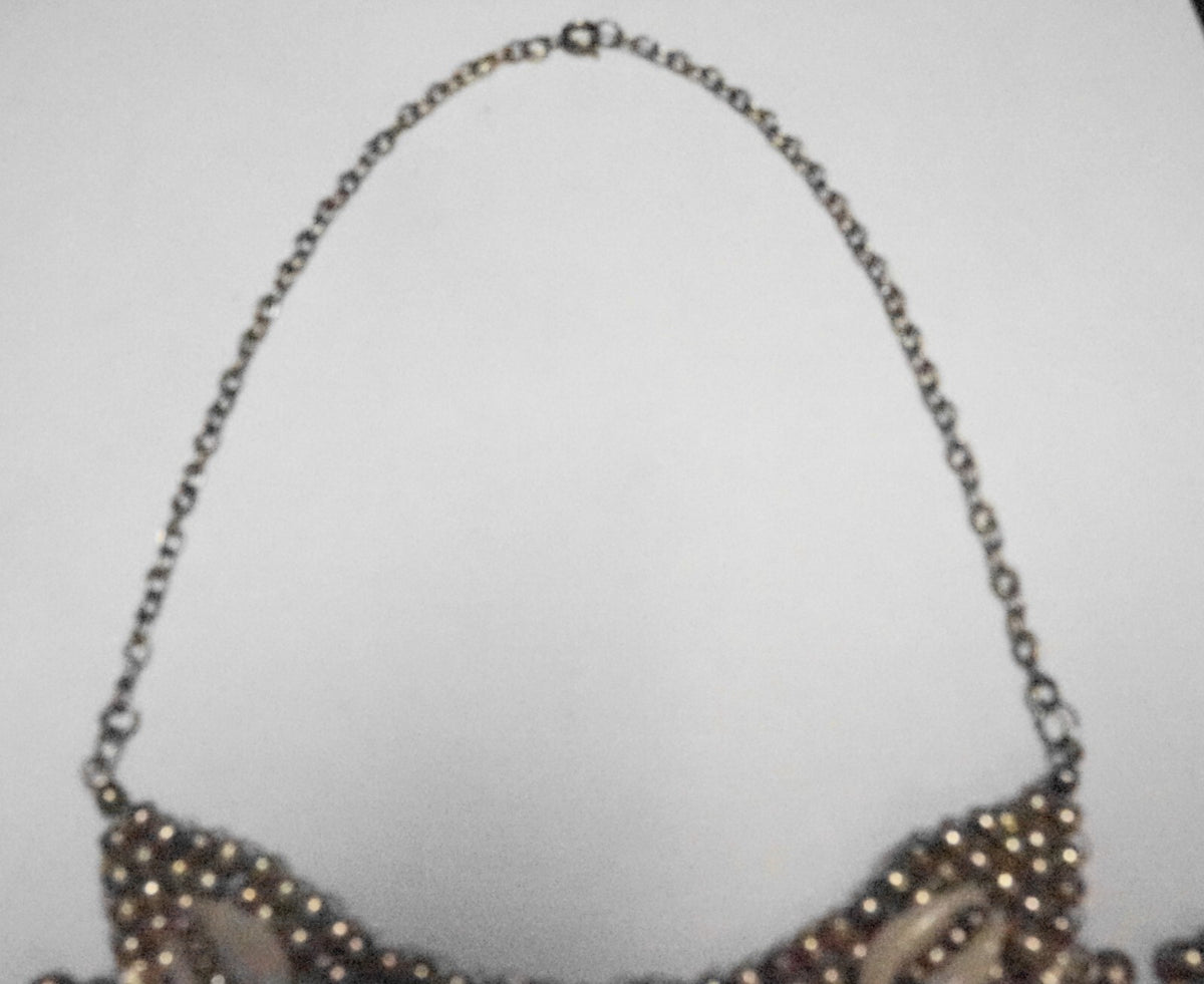 Tribal Silver Cowrie Shell Beaded Fringe Bib Necklace