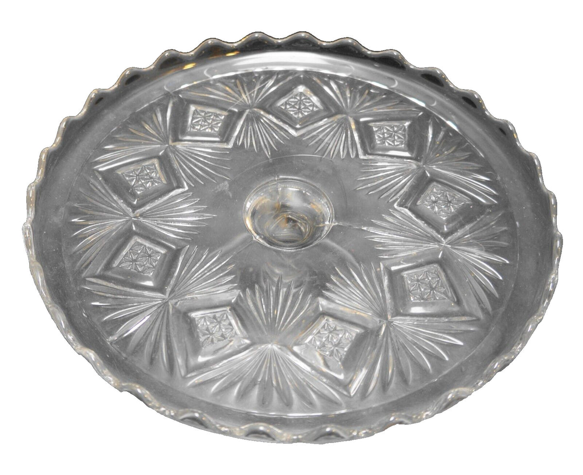 Bryce Higbee Sheaf With Diamonds EAPG Cake Stand Clear Glass