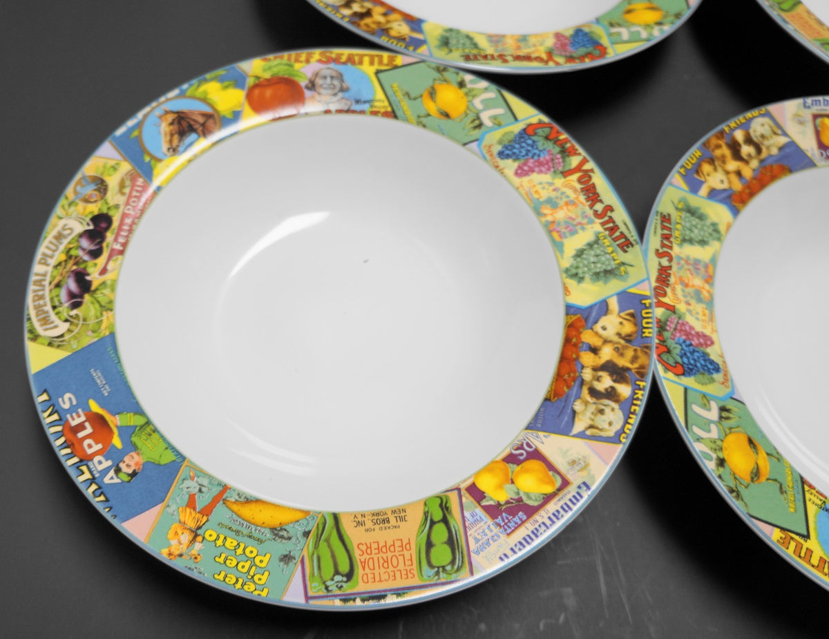 Sakura Oneida Tabletrendz Vintage Labels Rimmed Soup Bowls Set of 8