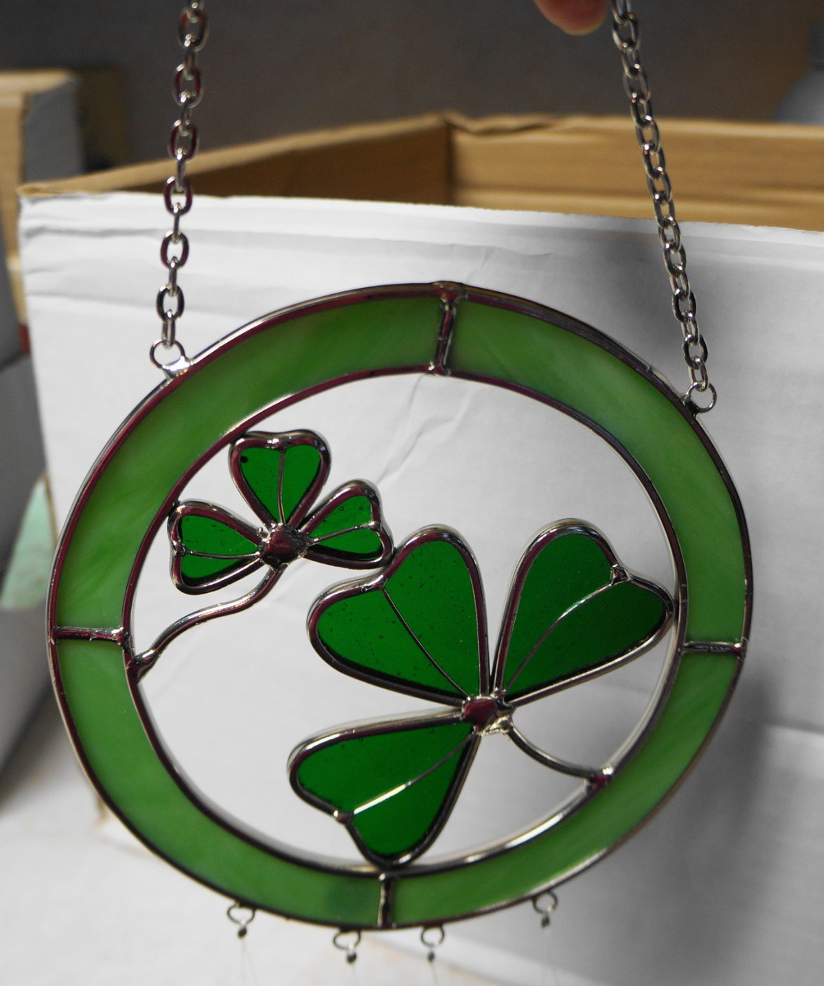 Green Stained Glass Shamrock Wind Chimes Malco