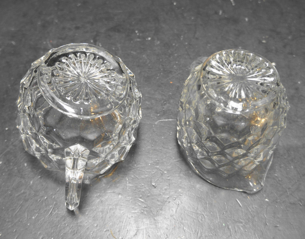 Fostoria American Cream Sugar Pair Clear Glass Cube Cubist