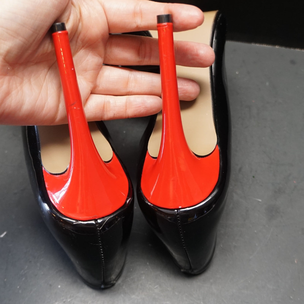 SOLD Betsey Johnson Prince P D'Orsay Black Patent Red Heels Rainbow Crystal Bows 7M