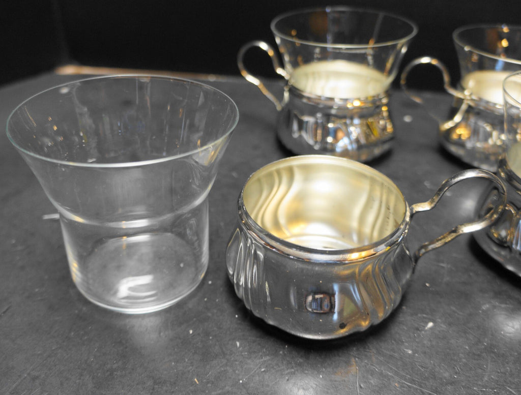 Schott Mainz Jena Glass Silverplate Holder Coffee Cups Set of 4 MCM