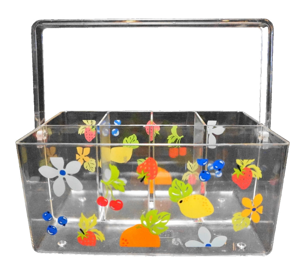 Bright Fruit Flowers Decorated Clear Lucite Divided Basket Taiwan