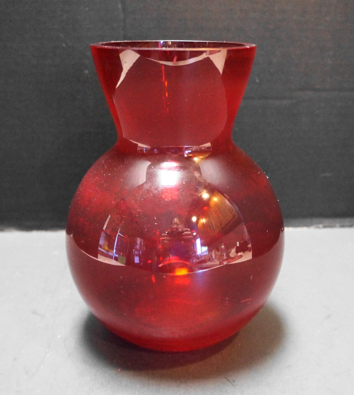 Ruby Red Glass Vase Ground Rim 7 3/4 IN