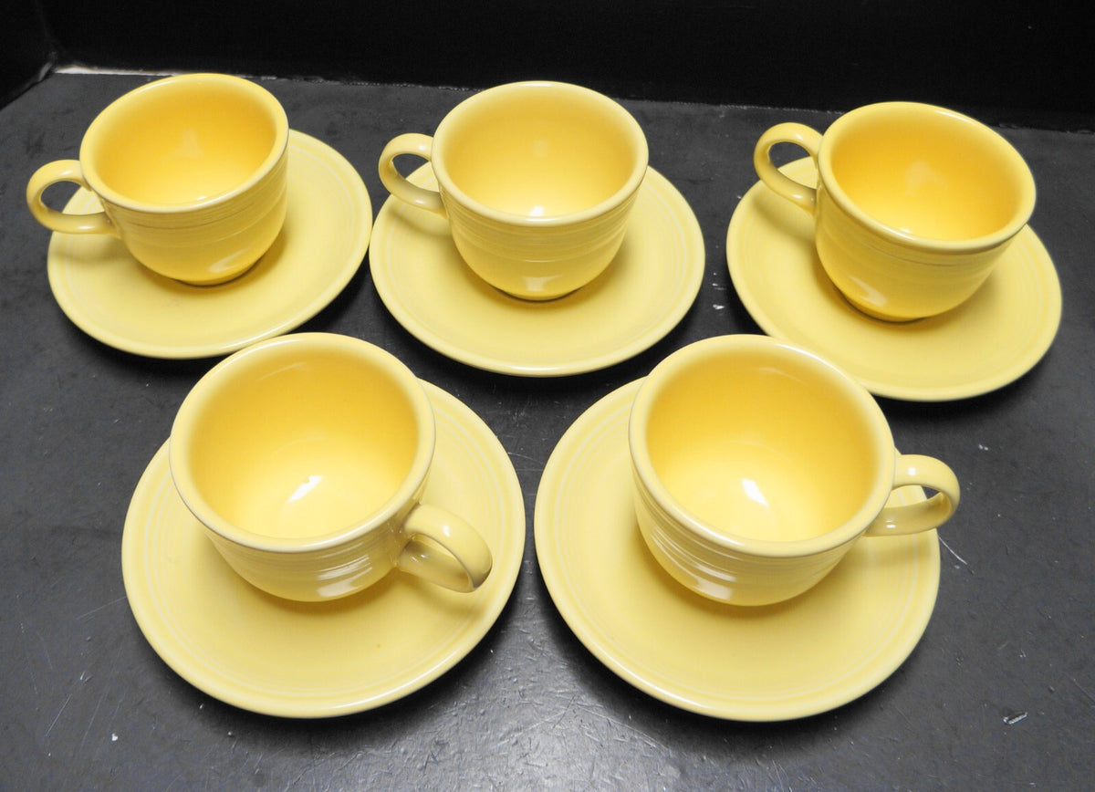 Fiesta Fiestaware Homer Laughlin Yellow Cups and Saucers 5 Sets