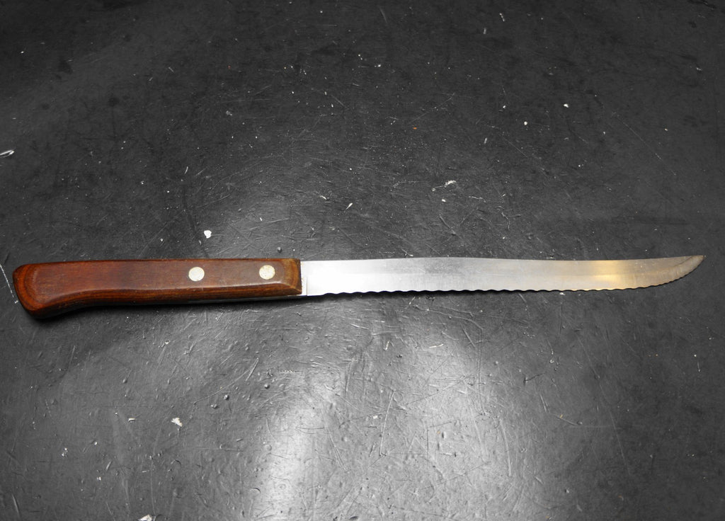 Flint Stainless Vanadium Long Serrated Knife Wood Handle