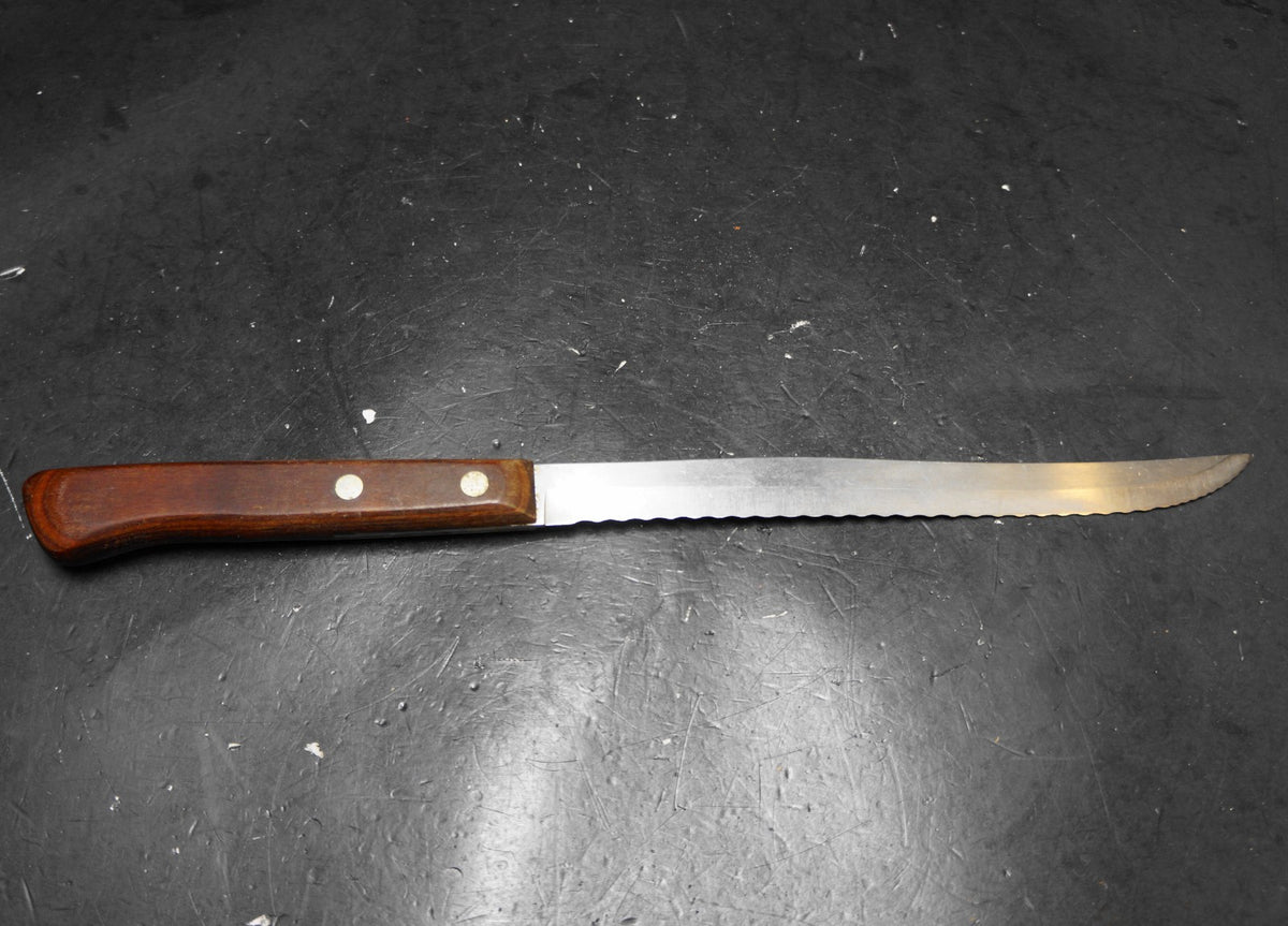 Flint Stainless Vanadium Long Serrated Knife Wood Handle