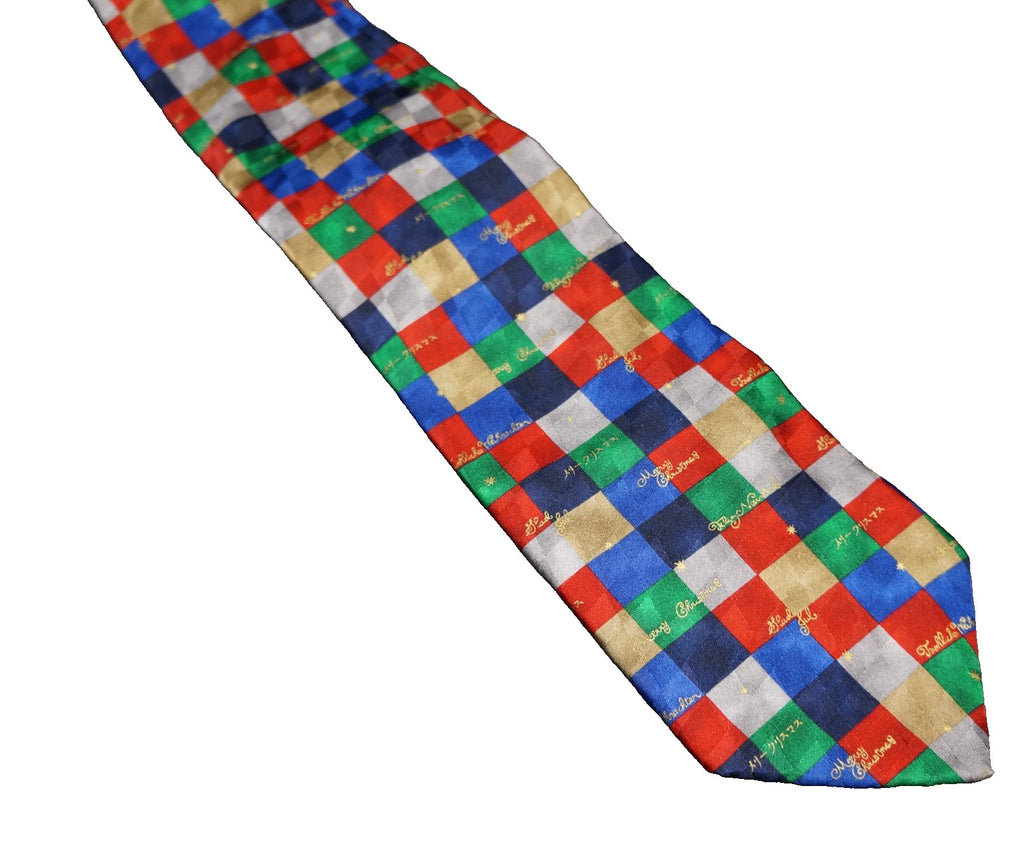 Hallmark Holiday Traditions Merry Christmas Multilingual Color Block Silk Tie